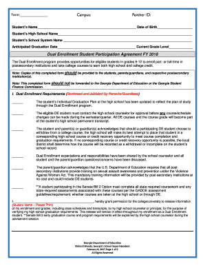 Georgia Dual Enrollment Student Participation Agreement
