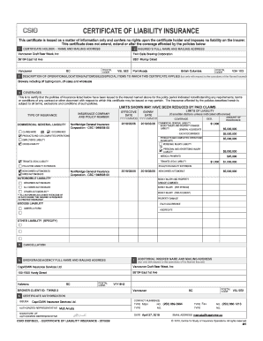 Certificate of Liability Insurance