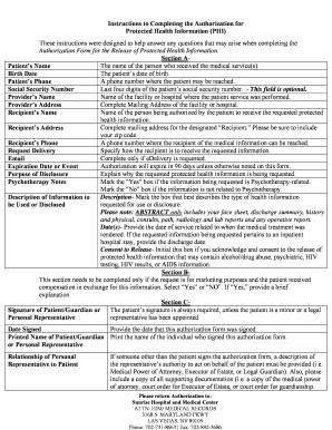 Authorization for Release of Protected Health Information