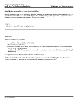New York Adult Care Facility Common Application Schedule 6 Part II