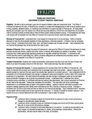 Hollins University Financial Aid Terms and Conditions