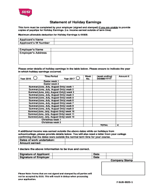 Statement of Holiday Earnings Form