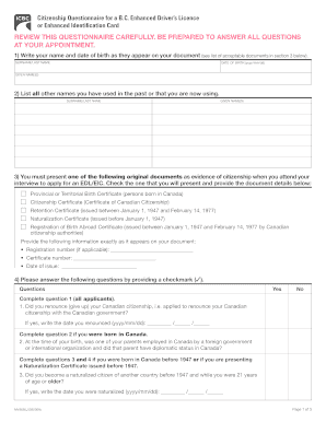 Citizenship Questionnaire for B.C. Enhanced Driver’s Licence