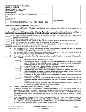 California Misdemeanor Entry of Plea Form