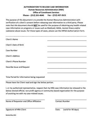 Authorization to Release Case Information