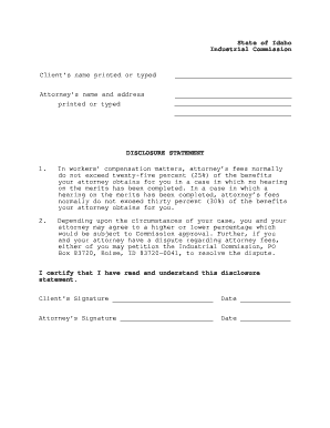 Idaho Workers' Compensation Disclosure Statement