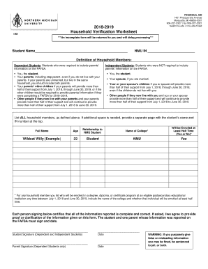 Household Verification Worksheet