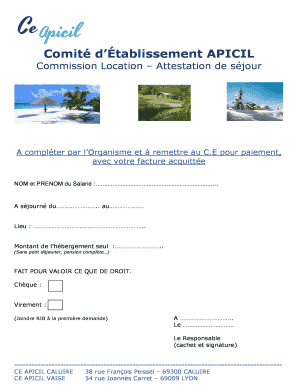 Commission Location – Attestation de séjour