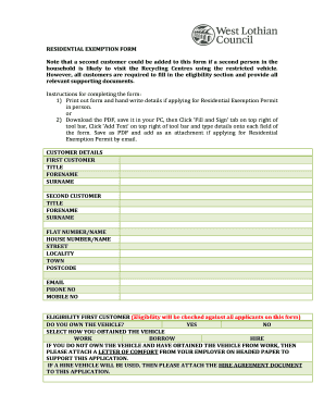 Residential Exemption Permit Application