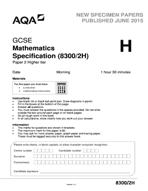GCSE Mathematics H Paper 2 Higher Tier