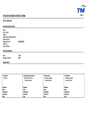 Return Advice Form