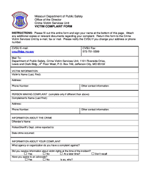 Missouri Victim Complaint Form