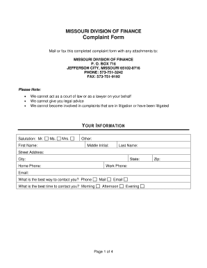 Missouri Division of Finance Complaint Form