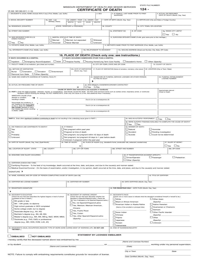 Ervaren persoon Patriottisch Schaap Missouri Death Certificate Pdf - Fill Online, Printable, Fillable, Blank |  pdfFiller