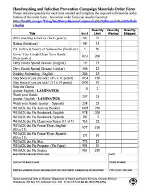 Handwashing and Infection Prevention Campaign Materials Order Form