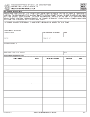 Missouri Medication Authorization Form
