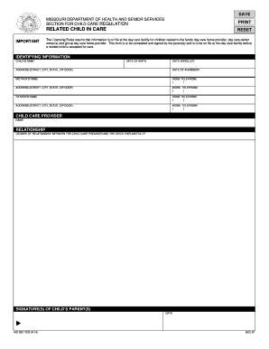Missouri Related Child in Care Form