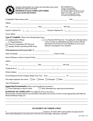 Missouri Minimum Wage Complaint Form
