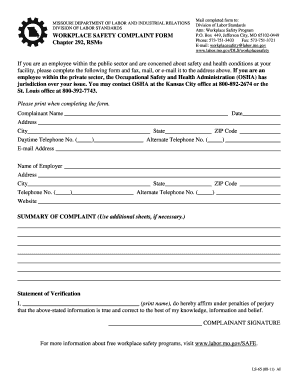 Missouri Workplace Safety Complaint Form