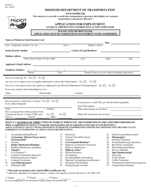 Missouri Employment Application Form P-1