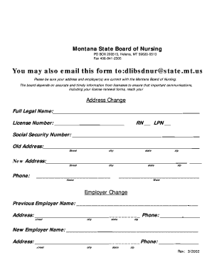 Montana Nurse Address Change Form