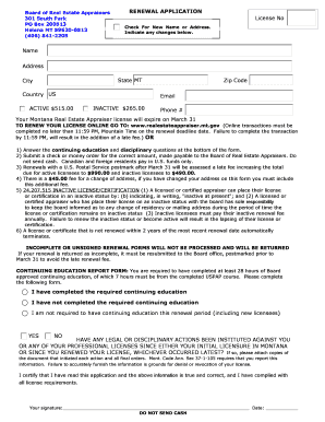 RENEWAL APPLICATION License No Your Montana Real Estate ... - bsd dli mt