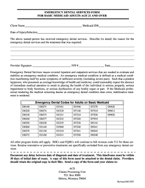 Emergency Dental Services Form