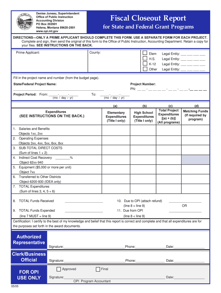 Fiscal Closeout Report for State and Federal Grant Programs Preview on Page 1