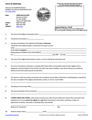 Certificate of incorporation template - Articles of Incorporation - Montana Secretary of State - sos mt