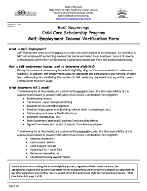 Montana Child Care Scholarship Self-Employment Income Verification Form