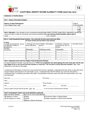CACFP Adult Day Care Meal Benefit Form