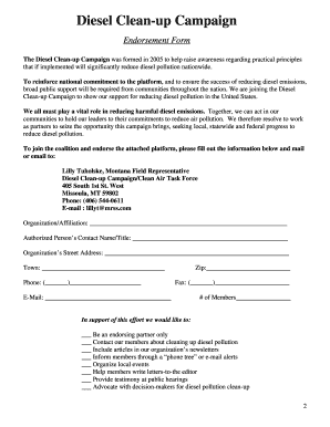 Diesel Clean-up Campaign Endorsement Form