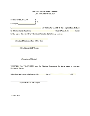 Montana District Residency Form