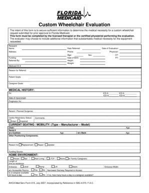 Custom Wheelchair Evaluation Form