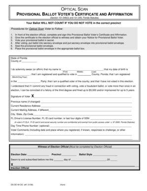 Florida Provisional Ballot Voter’s Certificate