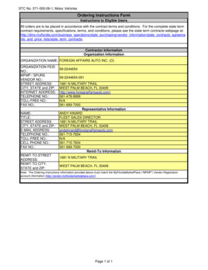 Florida Motor Vehicles Ordering Instructions Form