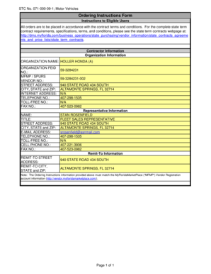 Florida Motor Vehicles Ordering Instructions Form