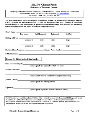 North Carolina No-Change Form
