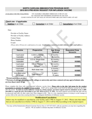 North Carolina Influenza Vaccine Pre-Book Request Form