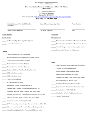North Carolina Immunization Order Form