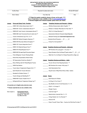 North Carolina Immunization Materials Request Form