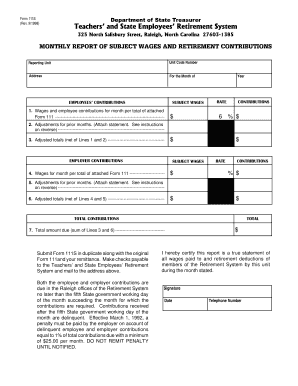 North Carolina Teachers’ and State Employees’ Retirement System Monthly Report