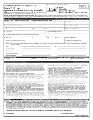 Federal PLUS Loan Application and Master Promissory Note