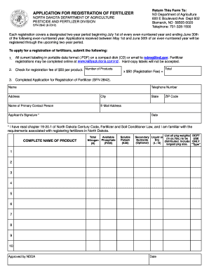 Application for registration of fertilizer - State of North Dakota - nd