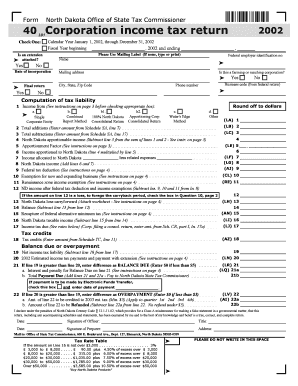 North Dakota Corporation Income Tax Return 2002