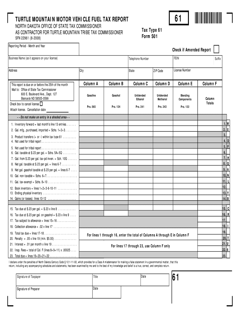 Fillable Online nd Turtle Mountain Motor Vehicle Fuel Tax Report