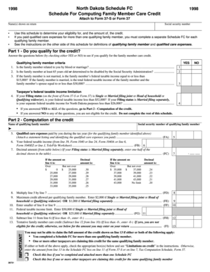 North Dakota Family Member Care Credit Schedule FC