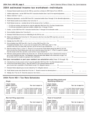 North Dakota 400-ES Estimated Income Tax Form 2004