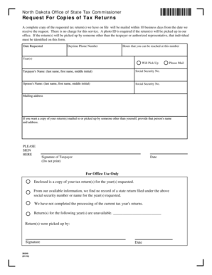 North Dakota Tax Return Request Form