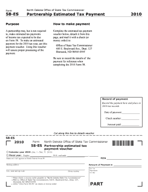North Dakota 58-ES Partnership Estimated Tax Payment 2010
